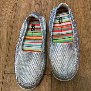 SAS metallic silver loafers